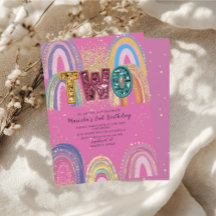  Watercolor pink and gold stars  BirthdaInvitation