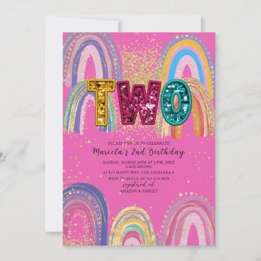  Watercolor pink and gold stars  BirthdaInvitation Kaart (Voorkant)