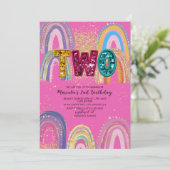  Watercolor pink and gold stars  BirthdaInvitation Kaart (Staand voorkant)