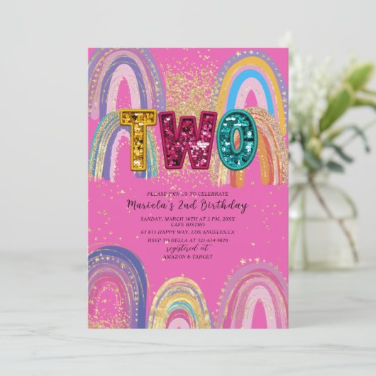  Watercolor pink and gold stars  BirthdaInvitation Kaart (Staand voorkant)