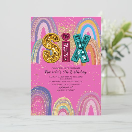  Watercolor pink and gold stars  BirthdaInvitation Kaart (Staand voorkant)