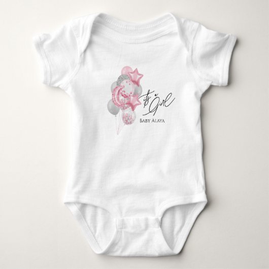 Watercolor Pink Balloons Its A Girl  Romper (Voorkant)