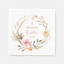  watercolor pink beige flowers Baptism Servet