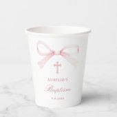 Watercolor Pink Bow Baptism Papieren Bekers (Voorkant)