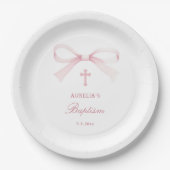 Watercolor Pink Bow Baptism Papieren Bordje (Voorkant)