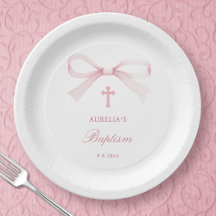 Watercolor Pink Bow Baptism