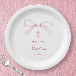 Watercolor Pink Bow Baptism Papieren Bordje