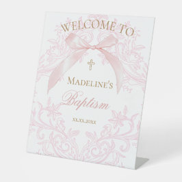  watercolor pink bow Baptism Reclamebord Met Voetstuk
