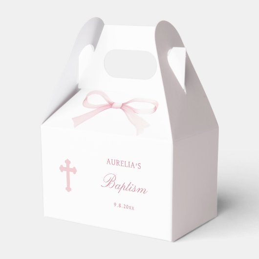 Watercolor Pink Bow Baptism Small Gable Bedankdoosjes (Voorkant Zijde)