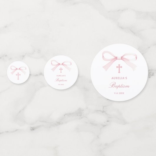 Watercolor Pink Bow Baptism Table Confetti (Achterkanten)