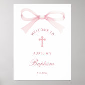 Watercolor Pink Bow Baptism Welcome Poster (Voorkant)