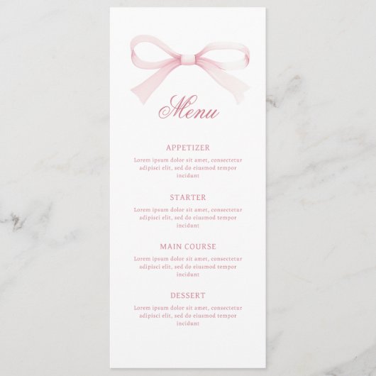 Watercolor Pink Bow Classic Menu (Voorkant)