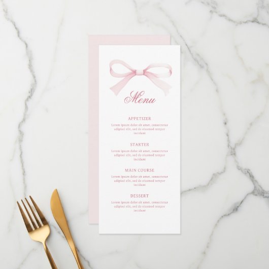 Watercolor Pink Bow Classic Menu (Voorkant / Achterkant in situ)