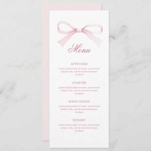 Watercolor Pink Bow Classic Menu (Voorkant / Achterkant)