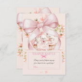 Watercolor Pink Bow Diaper Raffle Ticket Informatiekaartje (Voorkant / Achterkant)