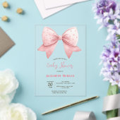 Watercolor Pink Bow Dots Baby Shower Acryl Uitnodigingen (Insitu (Huwelijk))
