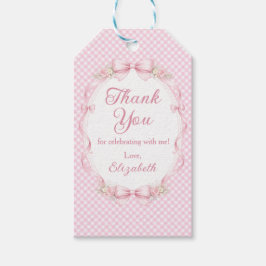 Watercolor Pink Bow First Birthday Favor Tag Cadeaulabel