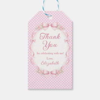 Watercolor Pink Bow First Birthday Favor Tag Cadeaulabel