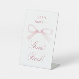 Watercolor Pink Bow Guest Book Reclamebord Met Voetstuk