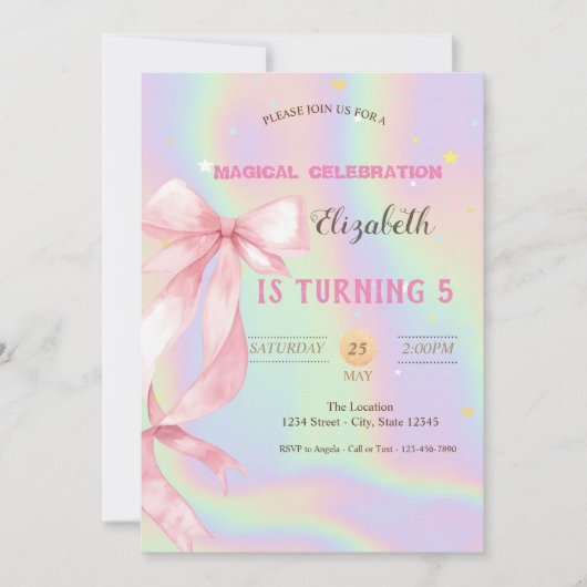 Watercolor Pink Bow Holographic Birthday Kaart (Voorkant)