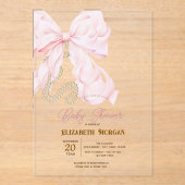 Watercolor Pink Bow Pearls Dots Baby Shower  Acryl Uitnodigingen (Voorkant)