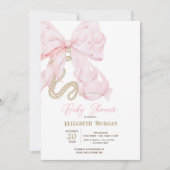 Watercolor Pink Bow Pearls Dots Baby Shower  Kaart (Voorkant)