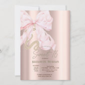 Watercolor Pink Bow Pearls Rose Gold Sweet 16 Kaart (Voorkant)