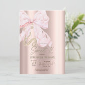 Watercolor Pink Bow Pearls Rose Gold Sweet 16 Kaart (Staand voorkant)