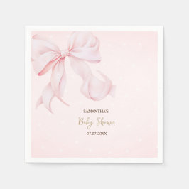 Watercolor Pink Bow Pink Dots Baby Shower  Servet