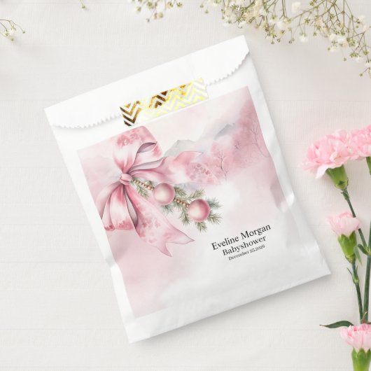 Watercolor Pink Bow with Baubles Baby Shower Bedankzakje (Gezegeld)