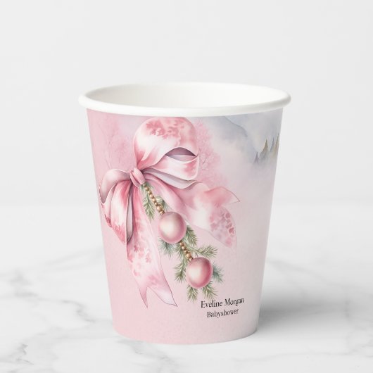 Watercolor Pink Bow with Baubles Baby Shower Papieren Bekers (Voorkant)