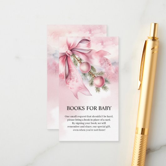 Watercolor Pink Bow with Baubles  Informatiekaartje (Voorkant / Achterkant in situ)