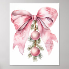 Watercolor Pink Bow with Baubles Poster
