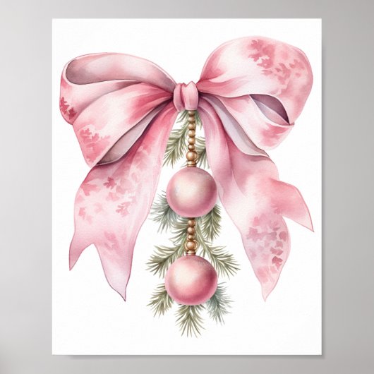 Watercolor Pink Bow with Baubles  Poster (Voorkant)
