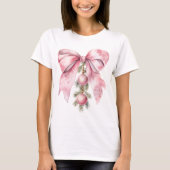 Watercolor Pink Bow with Baubles  T-shirt (Voorkant)