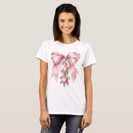 Watercolor Pink Bow with Baubles T-shirt
