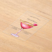 Watercolor Pink Cocktail Heart Bachelorette Party Acryl Uitnodigingen (Laagn)