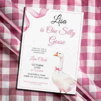 Watercolor Pink Coquette Silly Goose 1st Birthday Kaart