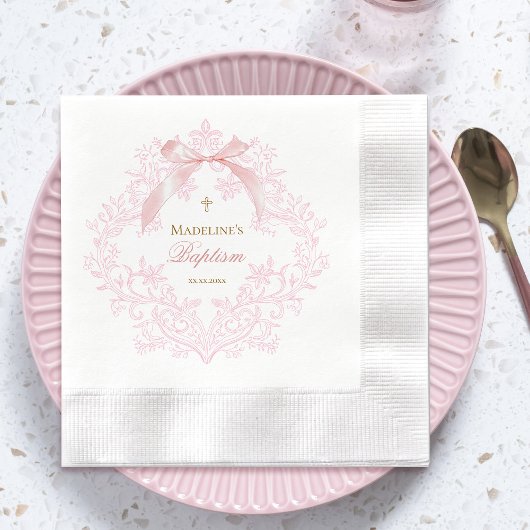 watercolor pink crest little bow | Baptism Servet