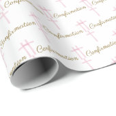 Watercolor Pink Cross Confirmation White Cadeaupapier (Rol Hoek)