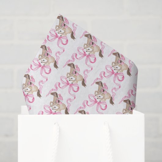 Watercolor Pink Derby Horse Riding and Bows Tissuepapier (Cadeauzakje)
