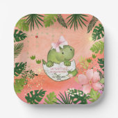 Watercolor Pink Dino Tropical Baby Shower Papieren Bordje (Voorkant)