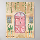 Watercolor Pink Door Rustic Facade Poster (Voorkant)