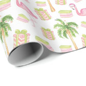 Watercolor Pink Flamingo Beach Christmas Cadeaupapier (Rol Hoek)