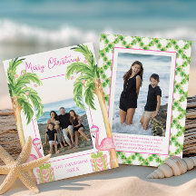 Watercolor Pink Flamingo Beach Christmas Photo