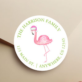 Watercolor Pink Flamingo Christmas Gift Address Ronde Sticker