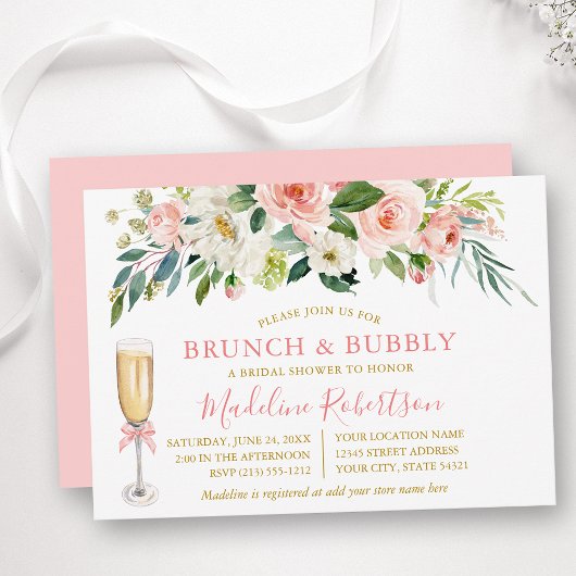 Watercolor Pink Floral Bridal Shower Brunch Gold Kaart