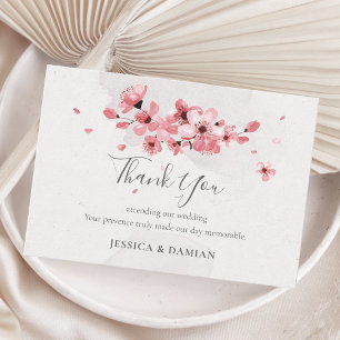 Watercolor Pink Floral Cherry Blossom Wedding Bedankkaart