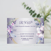 Watercolor Pink Floral Geometric Golden Purple RSVP Kaartje (Staand voorkant)
