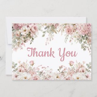 watercolor pink floral girl baby shower thank you notitiekaartje